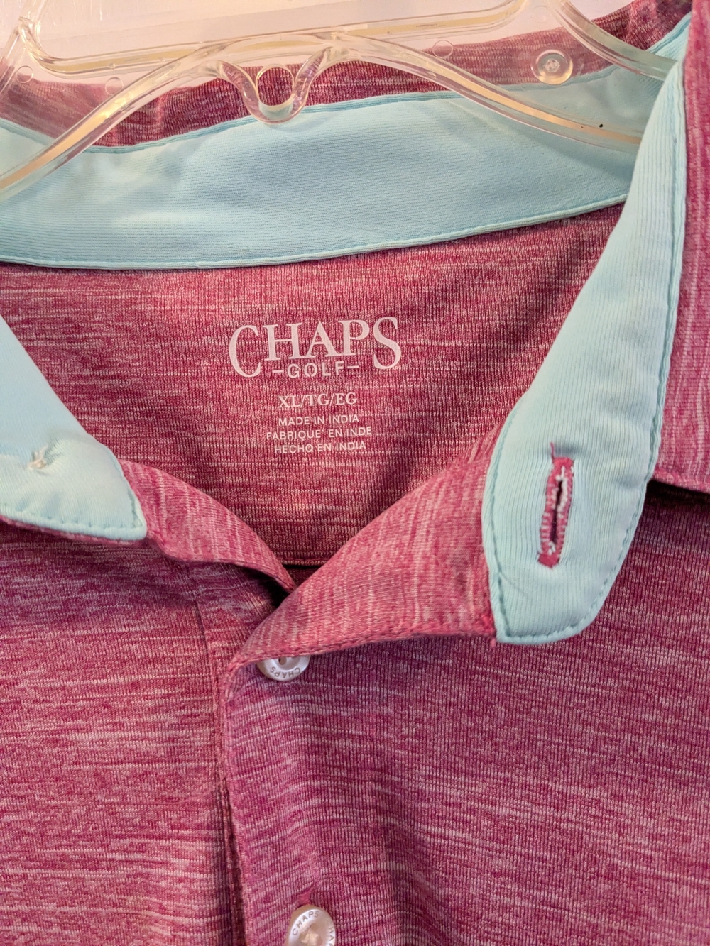 Chaps Golf Men's Maroon Heather Polo with Light Blue Trim